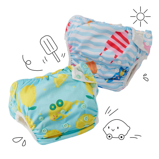 Fairywell reusable swim diaper - Lemon Car and Summer Time (Pack of 2)